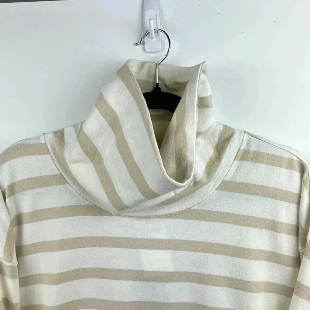 RLX RALPH LAUREN BEIGE/CREME STRIPED NWT LONG SLEEVE COWL NECK SIDE SLITS SOFT - Picture 5 of 9